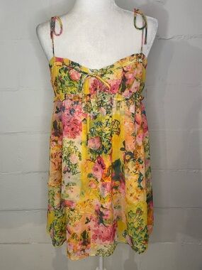 Yellow Floral Tie-Shoulder Mini Dress